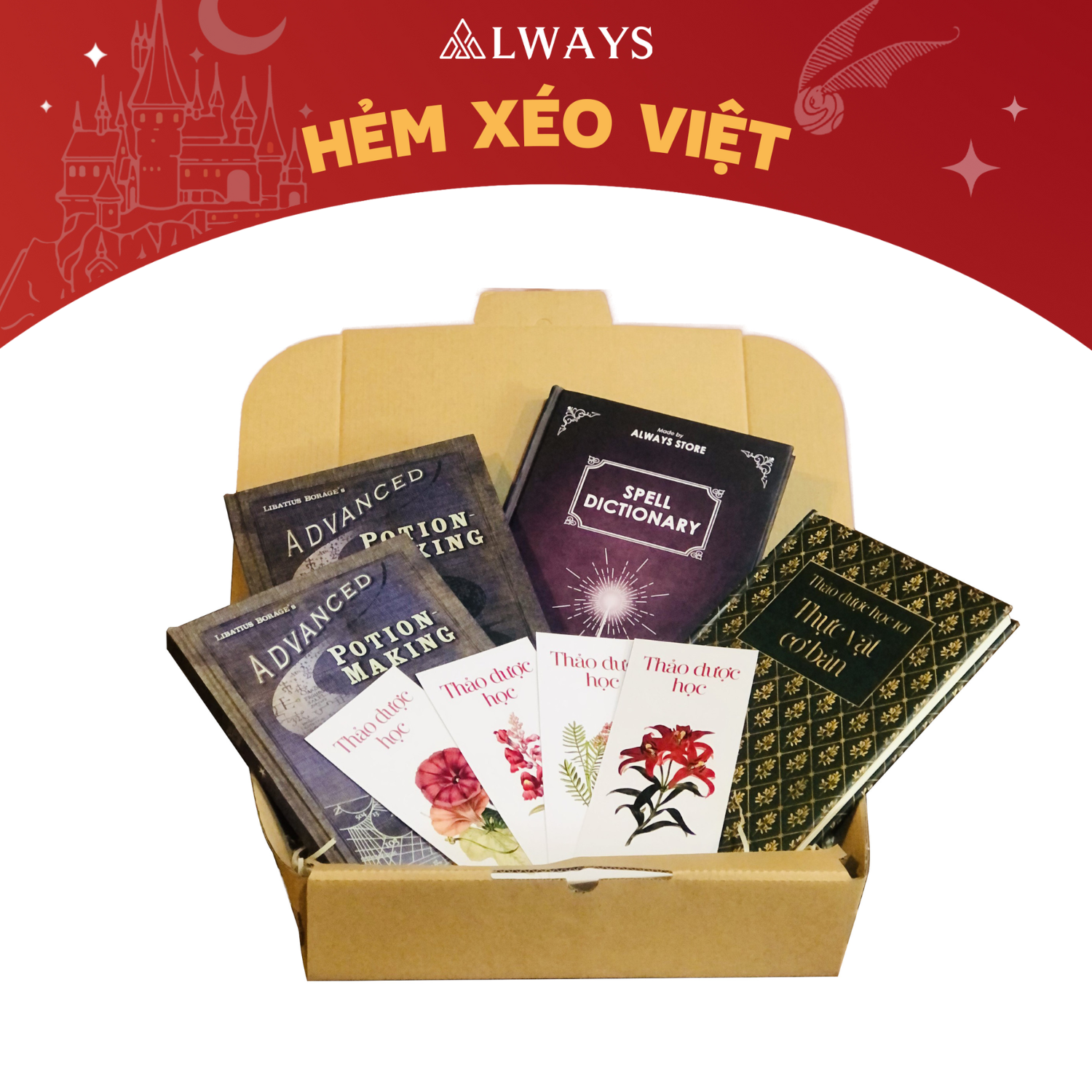 Combo 1: Sổ ghi chép thần chú + Thảo dược học + Độc dược Hoàng tử Lai + Bookmark